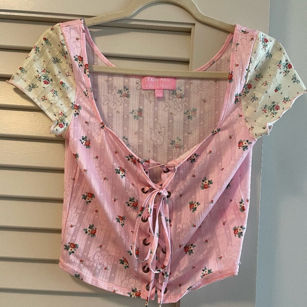 Women's Dolls Kill Blouse Floral Print Pink - Size M